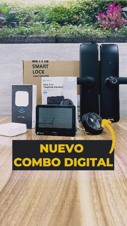 Combo Digital: Cerradura T02 + Gateway + Ojo Mágico Digital